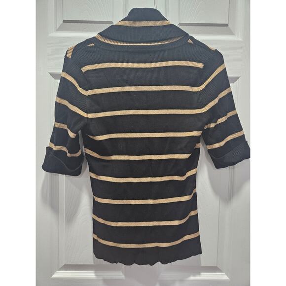 INC International Concepts Y2K Ribbed Striped Cowl Neck Metallic Knit Top L - Picture 3 of 5